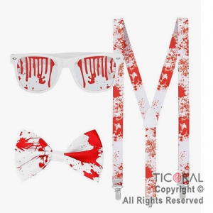 SET DISFRAZ ANTEOJOS MOO Y TIRADORES CON SANGRE x 1